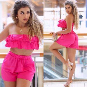 Luiza Linen Top and Shorts Matching Set- FUCHSIA